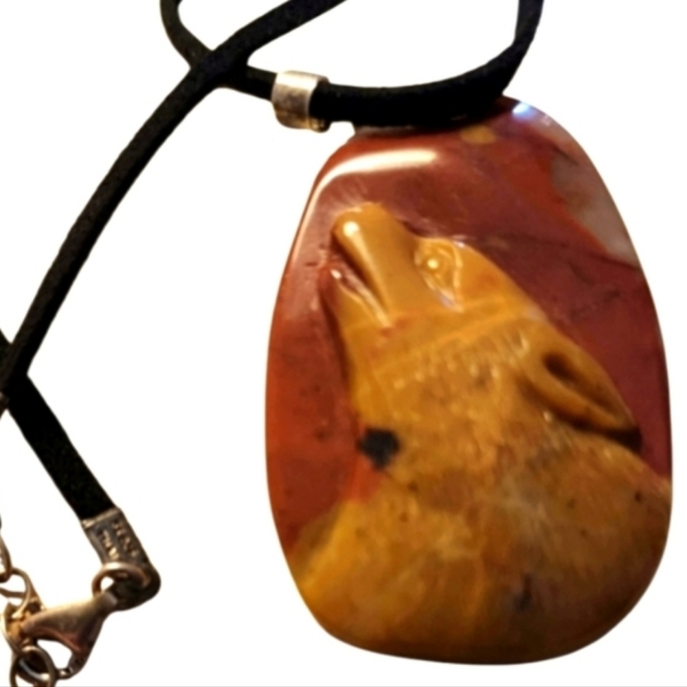 Thai 925 Sterling Silver Pendant Noreena Jasper Carved Wolf Necklace Healing Gem - Picture 12 of 12
